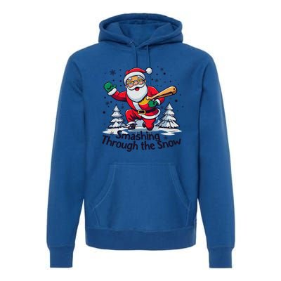 Baseball Player Christmas Santa Smashing Through The Snow Gift Premium Hoodie