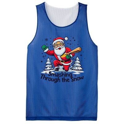 Baseball Player Christmas Santa Smashing Through The Snow Gift Mesh Reversible Basketball Jersey Tank