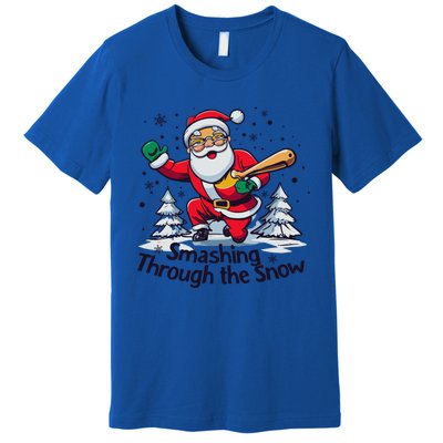 Baseball Player Christmas Santa Smashing Through The Snow Gift Premium T-Shirt