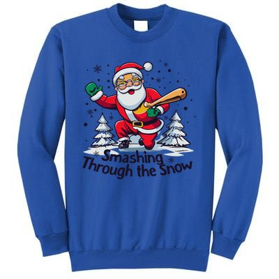 Baseball Player Christmas Santa Smashing Through The Snow Gift Tall Sweatshirt