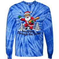 Baseball Player Christmas Santa Smashing Through The Snow Gift Tie-Dye Long Sleeve Shirt