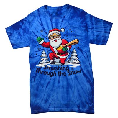 Baseball Player Christmas Santa Smashing Through The Snow Gift Tie-Dye T-Shirt