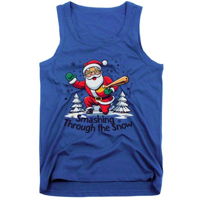 Baseball Player Christmas Santa Smashing Through The Snow Gift Tank Top