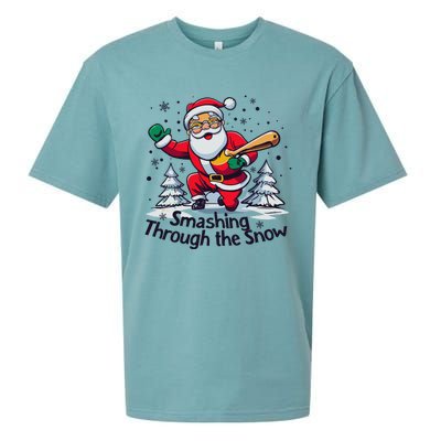 Baseball Player Christmas Santa Smashing Through The Snow Gift Sueded Cloud Jersey T-Shirt