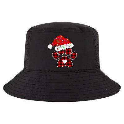 Buffalo Plaid Christmas Paw Dog With Santa Hat And Lights Gift Cool Comfort Performance Bucket Hat