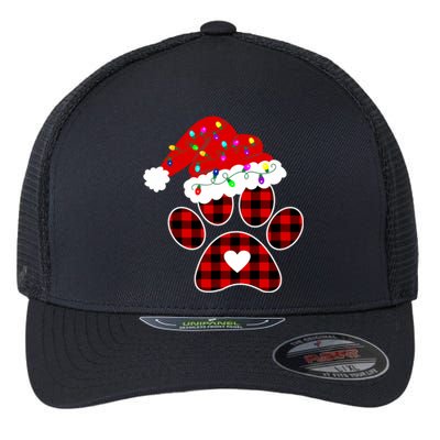 Buffalo Plaid Christmas Paw Dog With Santa Hat And Lights Gift Flexfit Unipanel Trucker Cap