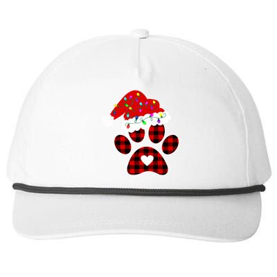 Buffalo Plaid Christmas Paw Dog With Santa Hat And Lights Gift Snapback Five-Panel Rope Hat