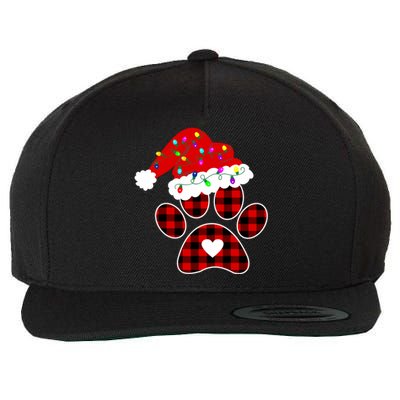 Buffalo Plaid Christmas Paw Dog With Santa Hat And Lights Gift Wool Snapback Cap