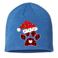 Buffalo Plaid Christmas Paw Dog With Santa Hat And Lights Gift Sustainable Beanie