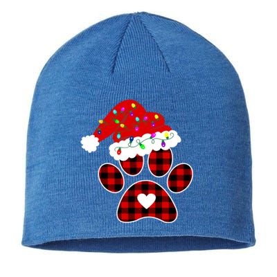 Buffalo Plaid Christmas Paw Dog With Santa Hat And Lights Gift Sustainable Beanie