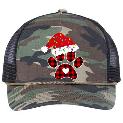 Buffalo Plaid Christmas Paw Dog With Santa Hat And Lights Gift Retro Rope Trucker Hat Cap