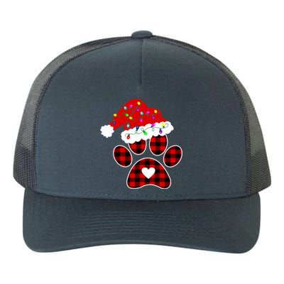 Buffalo Plaid Christmas Paw Dog With Santa Hat And Lights Gift Yupoong Adult 5-Panel Trucker Hat