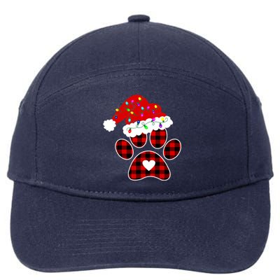 Buffalo Plaid Christmas Paw Dog With Santa Hat And Lights Gift 7-Panel Snapback Hat