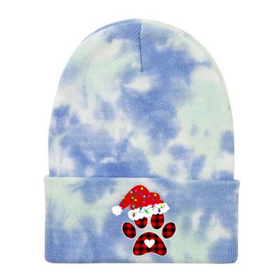 Buffalo Plaid Christmas Paw Dog With Santa Hat And Lights Gift Tie Dye 12in Knit Beanie