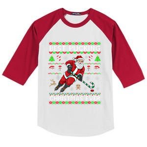 Best Pucking Christmas Ever Ice Hockey Santa Ugly Sweater Gift Kids Colorblock Raglan Jersey