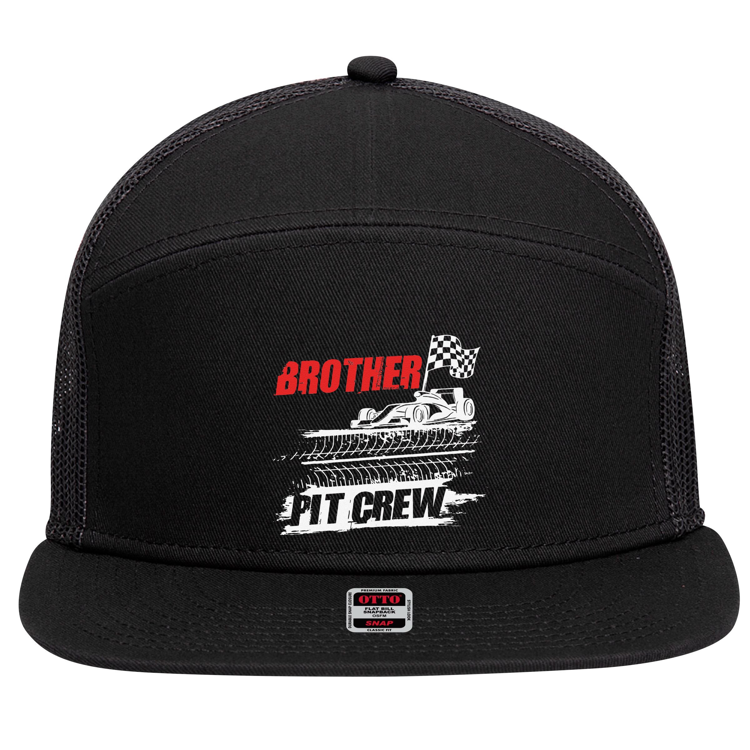 Brother Pit Crew Car Racing Checkered Flag Racer Matching 7 Panel Mesh Trucker Snapback Hat