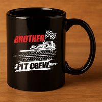 Brother Pit Crew Car Racing Checkered Flag Racer Matching 11oz C Handle Ceramic Mug