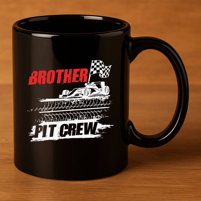 Brother Pit Crew Car Racing Checkered Flag Racer Matching 11oz C Handle Ceramic Mug