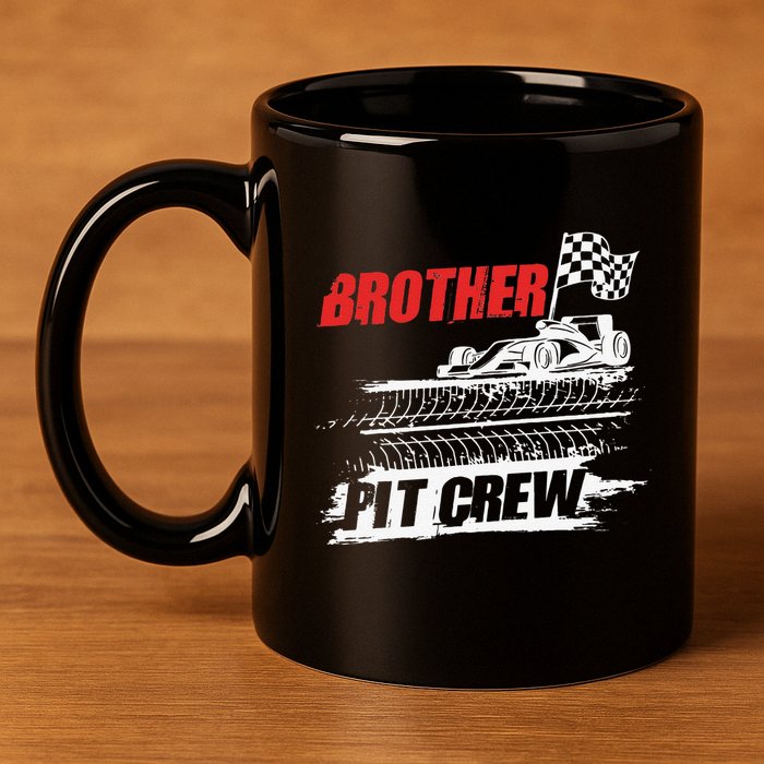 Brother Pit Crew Car Racing Checkered Flag Racer Matching 11oz C Handle Ceramic Mug