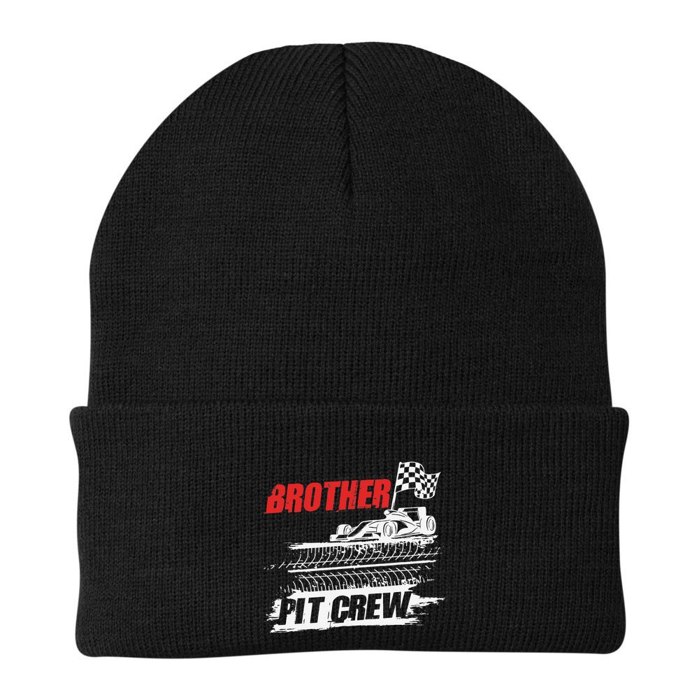 Brother Pit Crew Car Racing Checkered Flag Racer Matching Beanie