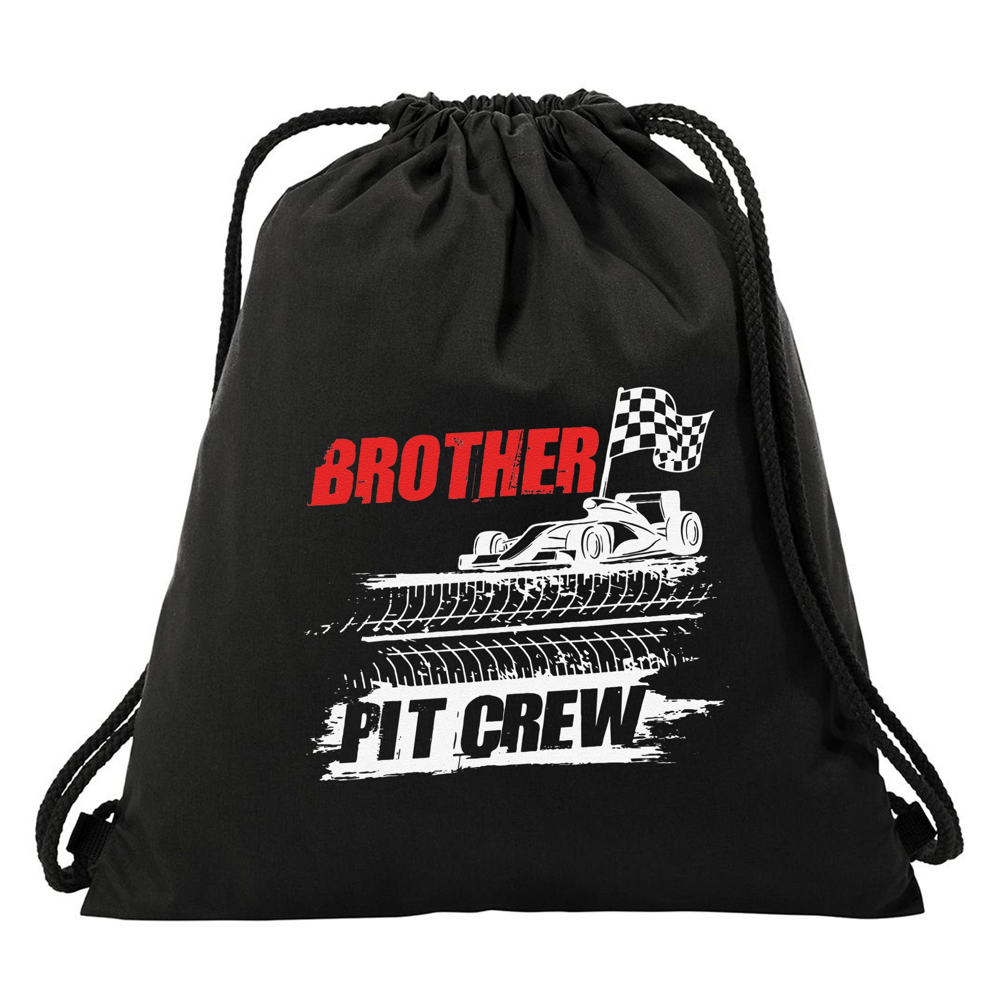 Brother Pit Crew Car Racing Checkered Flag Racer Matching Drawstring Bag