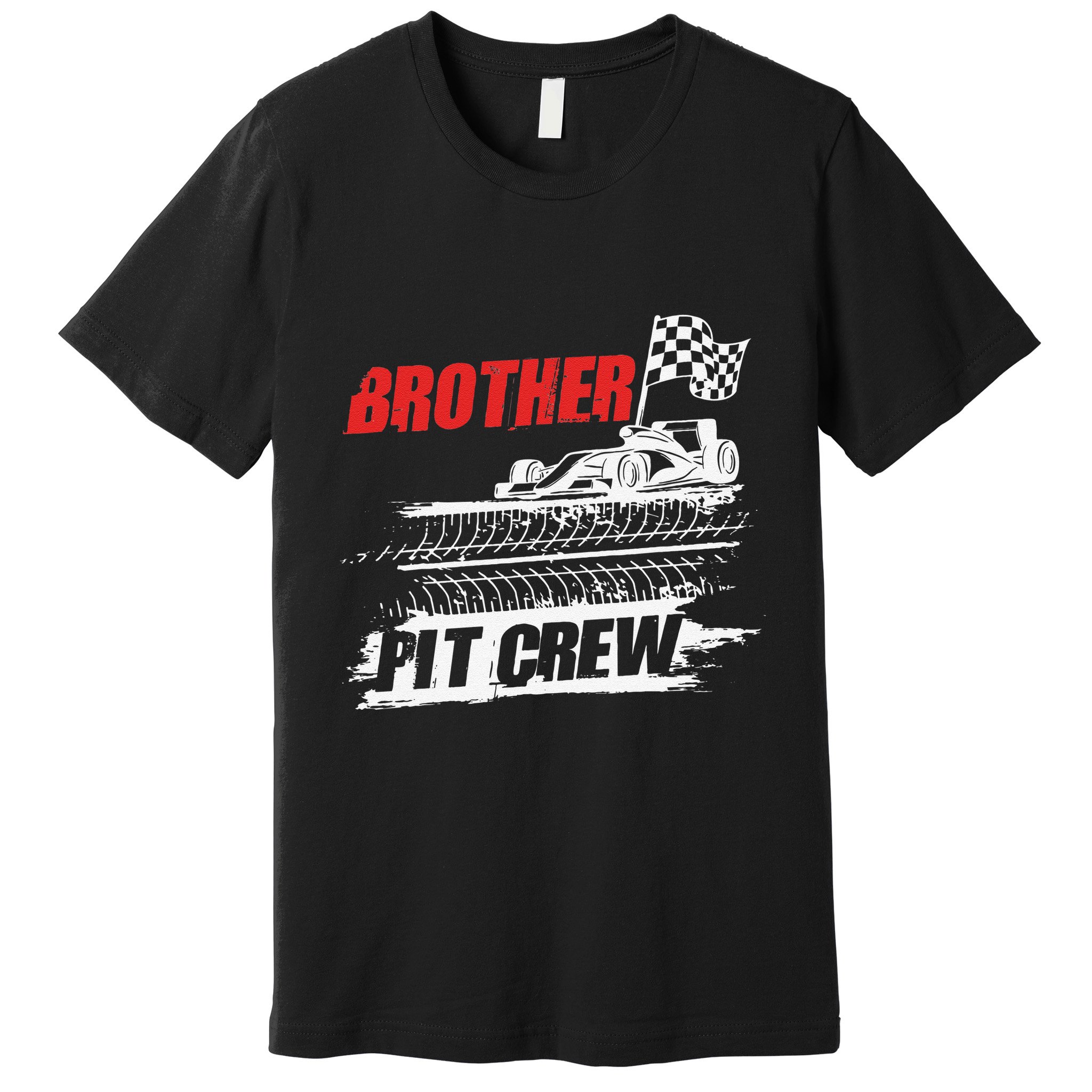 Brother Pit Crew Car Racing Checkered Flag Racer Matching Premium T-Shirt