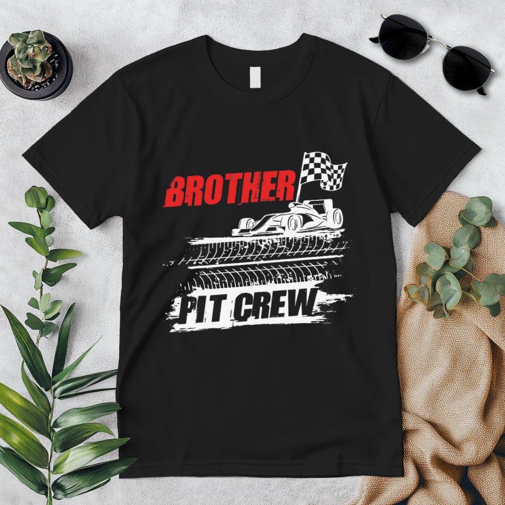 Brother Pit Crew Car Racing Checkered Flag Racer Matching Premium T-Shirt