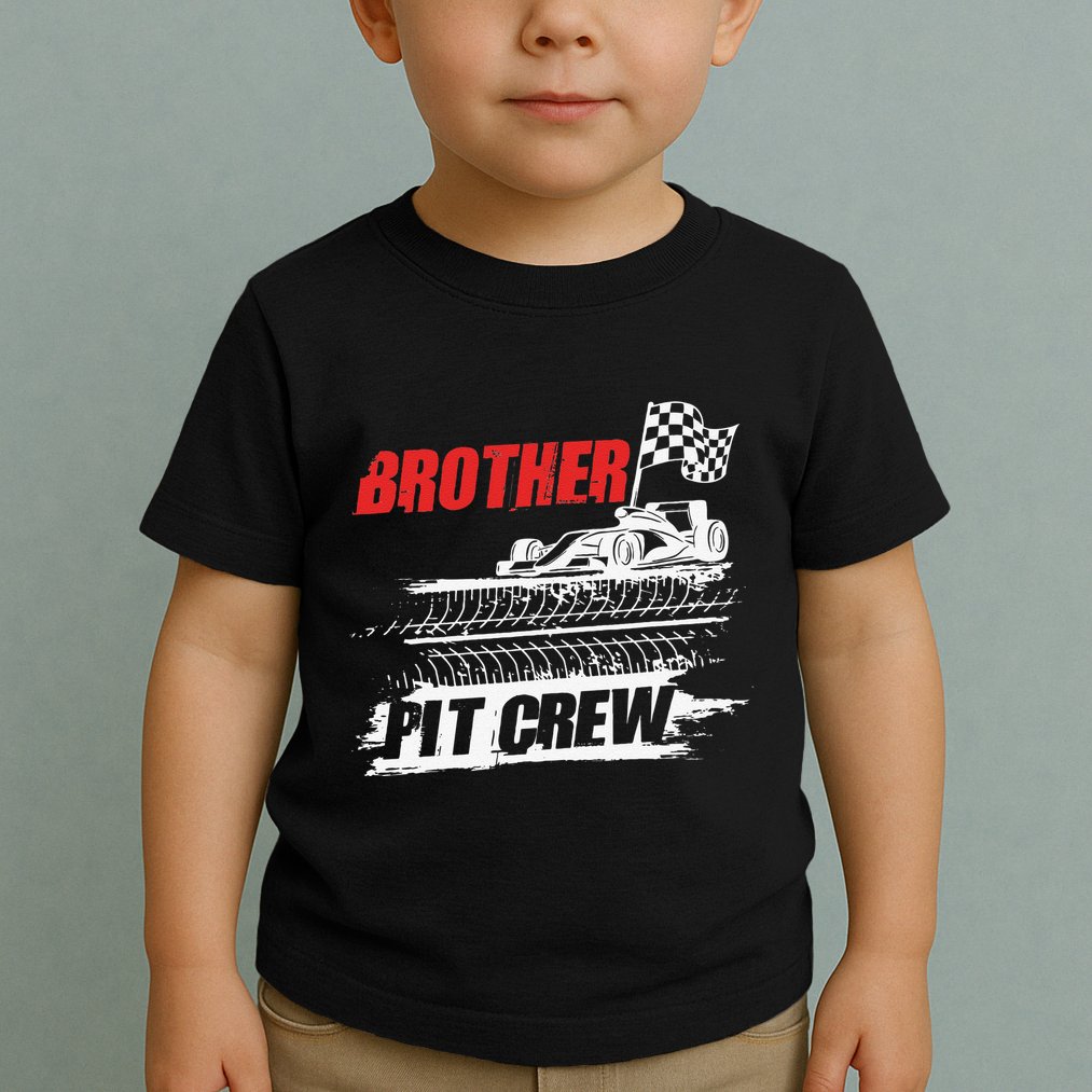 Brother Pit Crew Car Racing Checkered Flag Racer Matching Toddler T-Shirt
