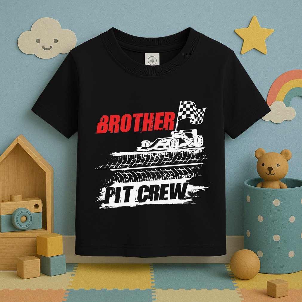 Brother Pit Crew Car Racing Checkered Flag Racer Matching Toddler T-Shirt