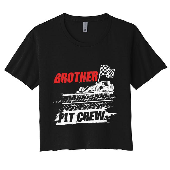 Brother Pit Crew Car Racing Checkered Flag Racer Matching Women's Crop Top Tee