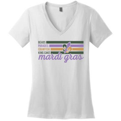 Beads Parades Crawfish King Cake Mardi Gras Women's V-Neck T-Shirt