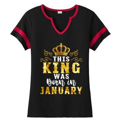 Birthday Party Celebration This King Was Born In January Ladies Halftime Notch Neck Tee