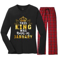 Birthday Party Celebration This King Was Born In January Women's Long Sleeve Flannel Pajama Set 