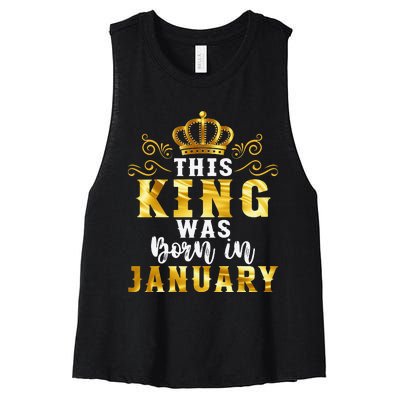 Birthday Party Celebration This King Was Born In January Women's Racerback Cropped Tank