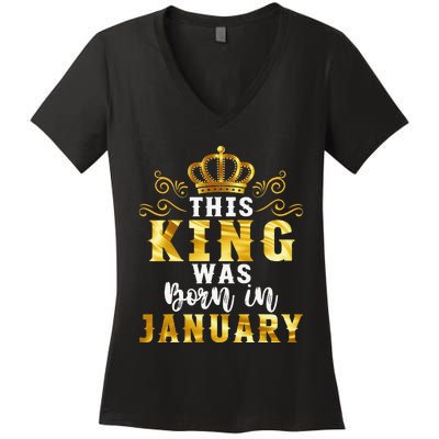 Birthday Party Celebration This King Was Born In January Women's V-Neck T-Shirt