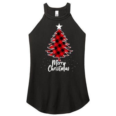 Buffalo Plaid Christmas Tree Shirts For Mom Dad And Kids Women’s Perfect Tri Rocker Tank