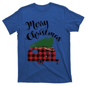 Buffalo Plaid Camper Merry Christmas Christmas Tree Funny Gift T-Shirt