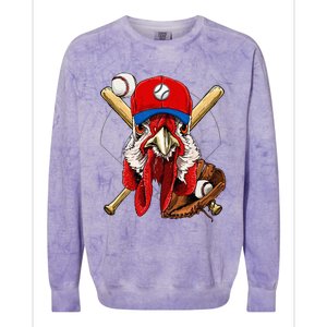 Baseball Player Chicken Pitcher Catcher Baseball Coach Farm Colorblast Crewneck Sweatshirt