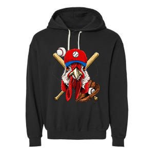 Baseball Player Chicken Pitcher Catcher Baseball Coach Farm Garment-Dyed Fleece Hoodie