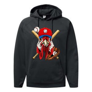 Baseball Player Chicken Pitcher Catcher Baseball Coach Farm Performance Fleece Hoodie