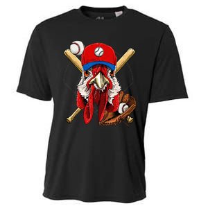 Baseball Player Chicken Pitcher Catcher Baseball Coach Farm Cooling Performance Crew T-Shirt