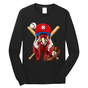 Baseball Player Chicken Pitcher Catcher Baseball Coach Farm Long Sleeve Shirt