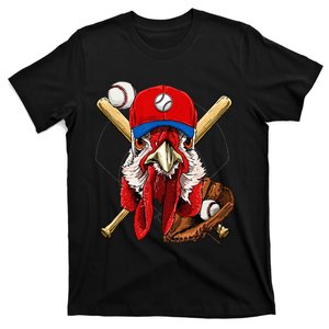 Baseball Player Chicken Pitcher Catcher Baseball Coach Farm T-Shirt