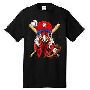 Baseball Player Chicken Pitcher Catcher Baseball Coach Farm Tall T-Shirt