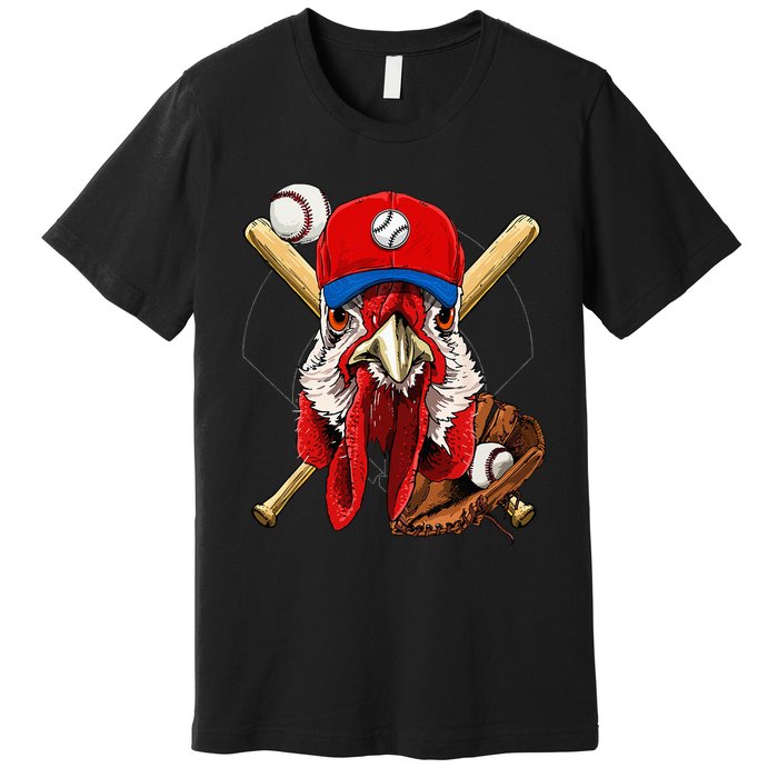 Baseball Player Chicken Pitcher Catcher Baseball Coach Farm Premium T-Shirt