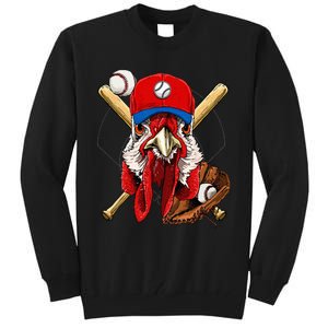 Baseball Player Chicken Pitcher Catcher Baseball Coach Farm Tall Sweatshirt