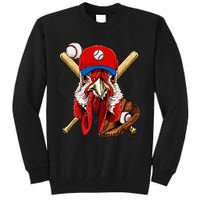 Baseball Player Chicken Pitcher Catcher Baseball Coach Farm Tall Sweatshirt