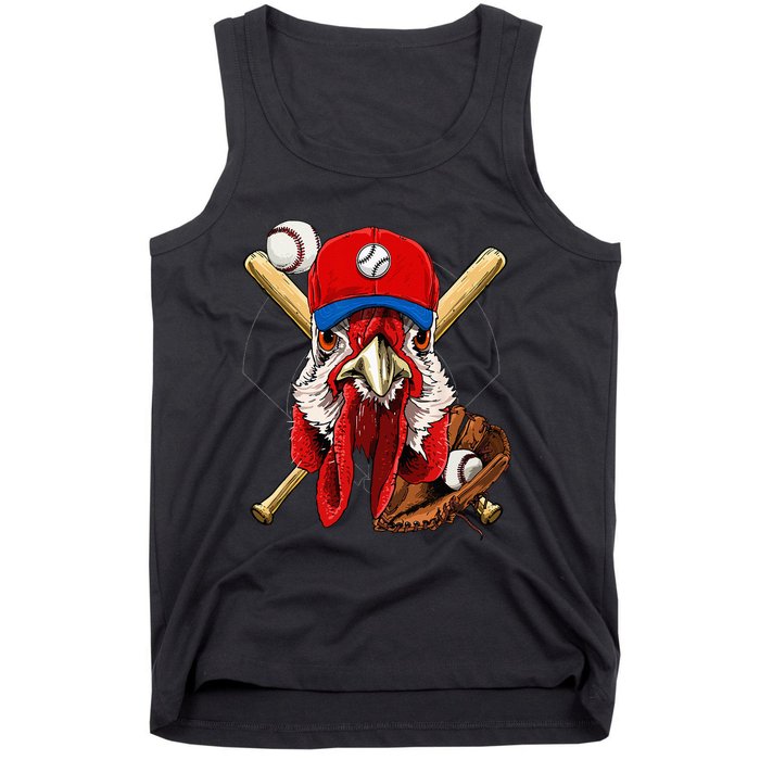 Baseball Player Chicken Pitcher Catcher Baseball Coach Farm Tank Top