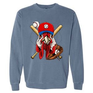 Baseball Player Chicken Pitcher Catcher Baseball Coach Farm Garment-Dyed Sweatshirt