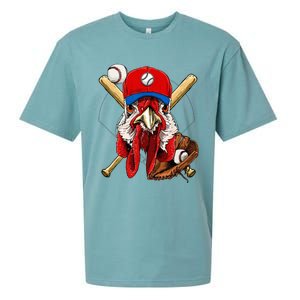 Baseball Player Chicken Pitcher Catcher Baseball Coach Farm Sueded Cloud Jersey T-Shirt